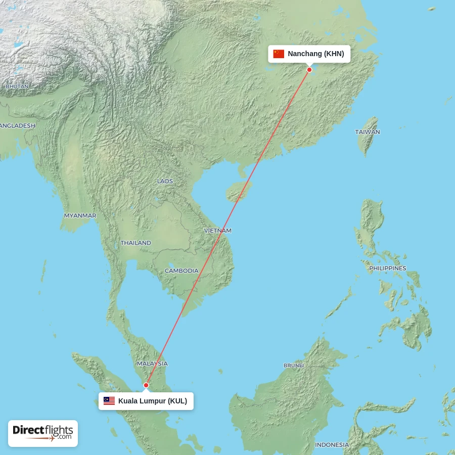 KUL - KHN route map