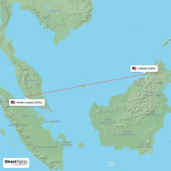 Kuala Lumpur - Labuan direct flight map