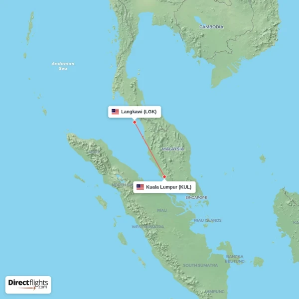 Kuala Lumpur - Langkawi direct flight map