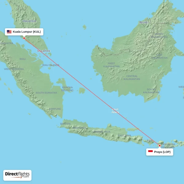 Kuala Lumpur - Praya direct flight map