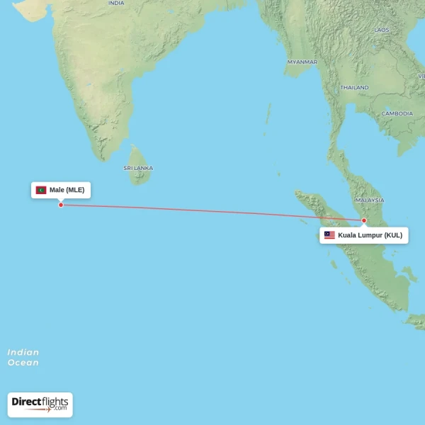 Kuala Lumpur - Male direct flight map