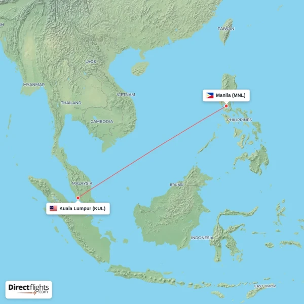 Kuala Lumpur - Manila direct flight map