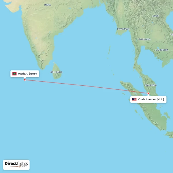 Kuala Lumpur - Maafaru direct flight map