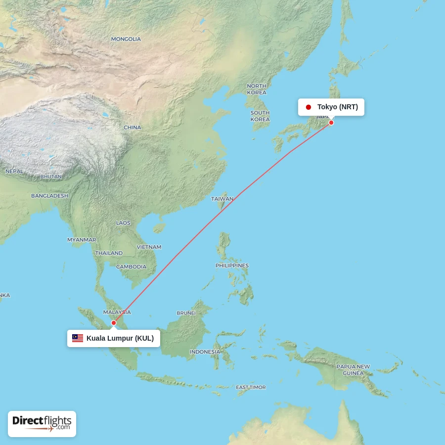 KUL - NRT route map