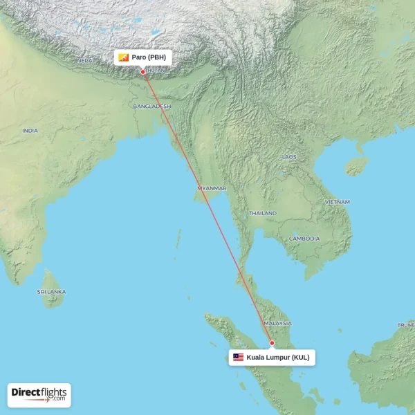 Kuala Lumpur - Paro direct flight map