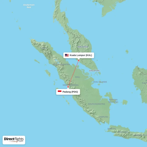 Kuala Lumpur - Padang direct flight map