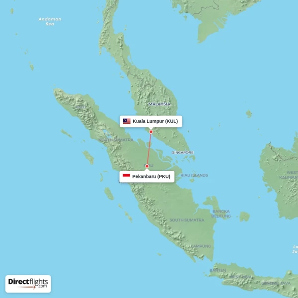 Kuala Lumpur - Pekanbaru direct flight map