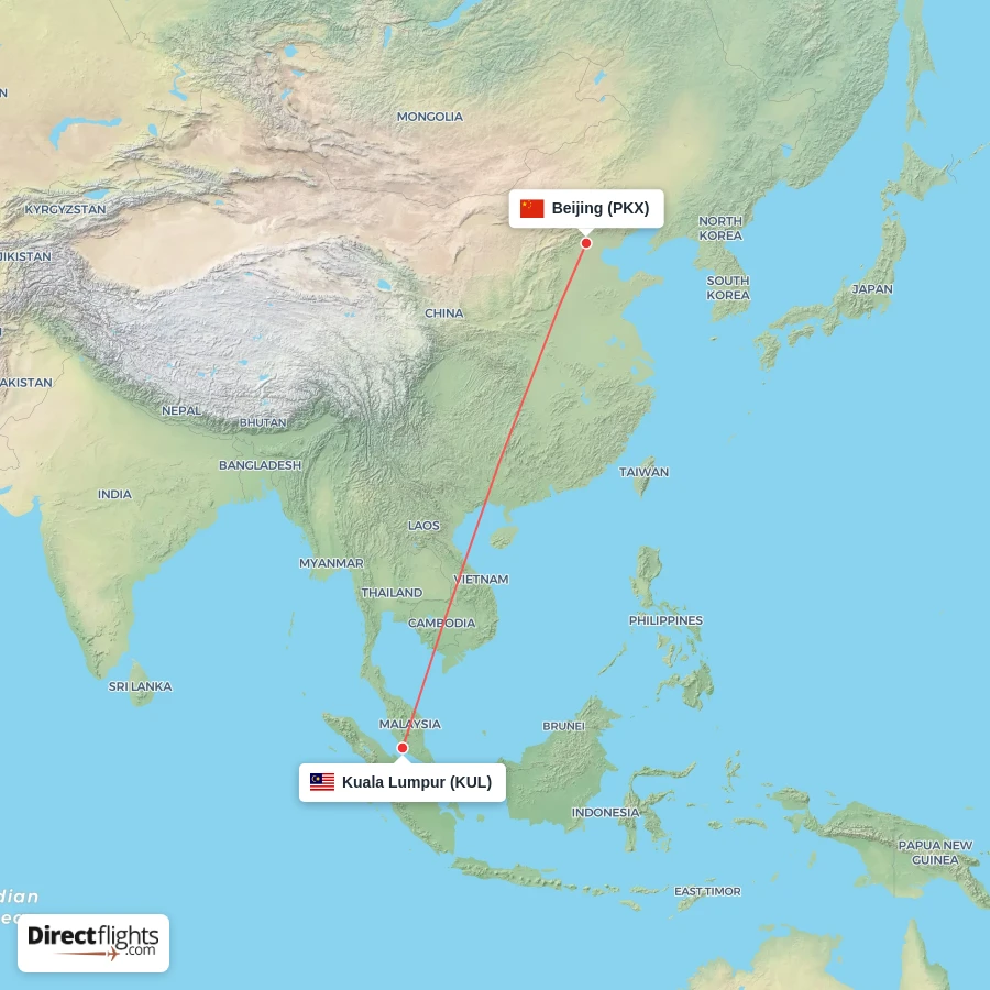 KUL - PKX route map