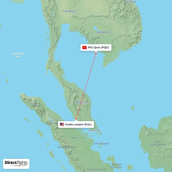 Kuala Lumpur - Phu Quoc direct flight map