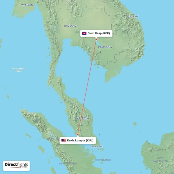 Kuala Lumpur - Siem Reap direct flight map