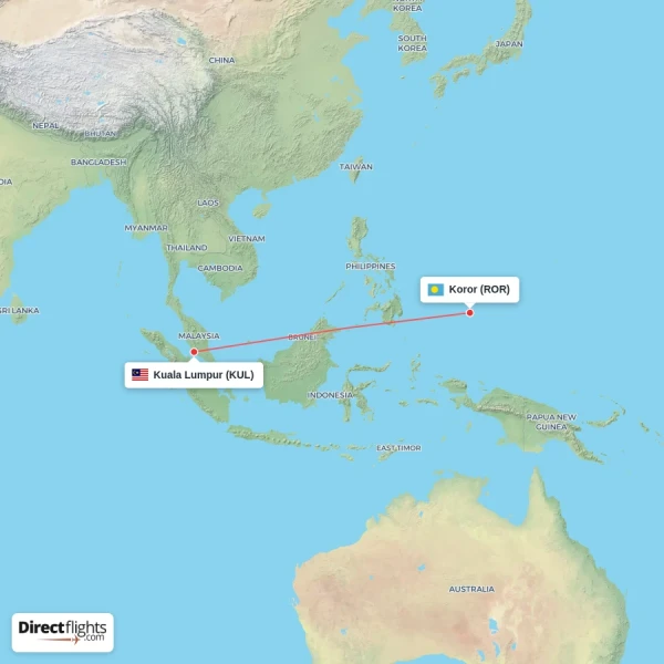 Kuala Lumpur - Koror direct flight map