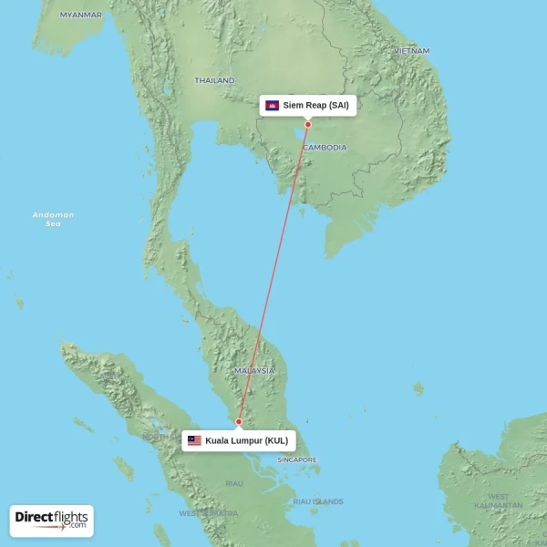Kuala Lumpur - Siem Reap direct flight map