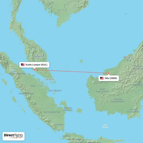 Kuala Lumpur - Sibu direct flight map
