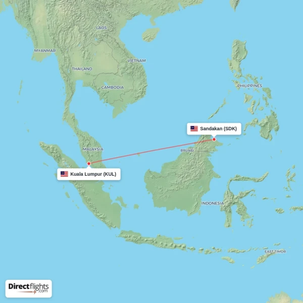 Kuala Lumpur - Sandakan direct flight map
