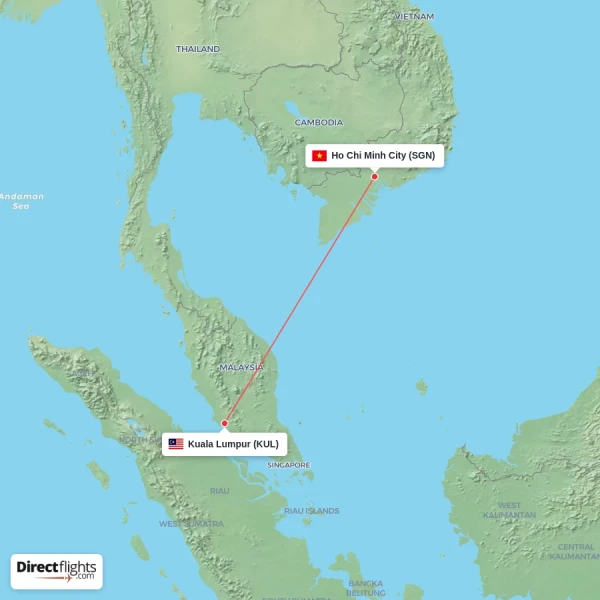Kuala Lumpur - Ho Chi Minh City direct flight map