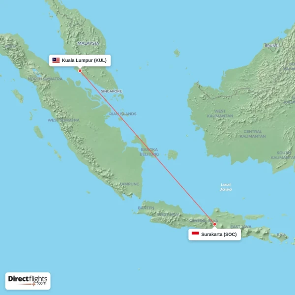 Kuala Lumpur - Surakarta direct flight map