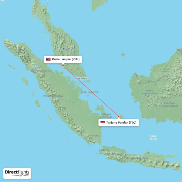 Kuala Lumpur - Tanjung Pandan direct flight map