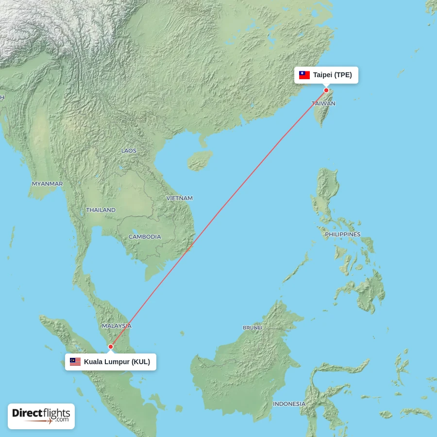 KUL - TPE route map