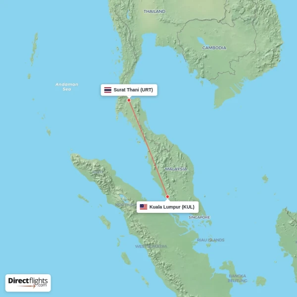 Kuala Lumpur - Surat Thani direct flight map