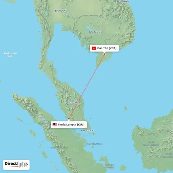 Kuala Lumpur - Can Tho direct flight map