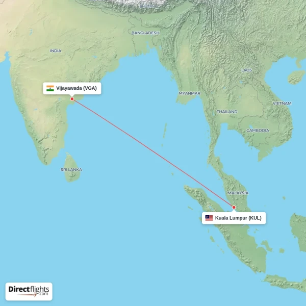 Kuala Lumpur - Vijayawada direct flight map