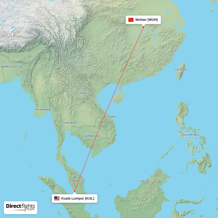 KUL - WUH route map