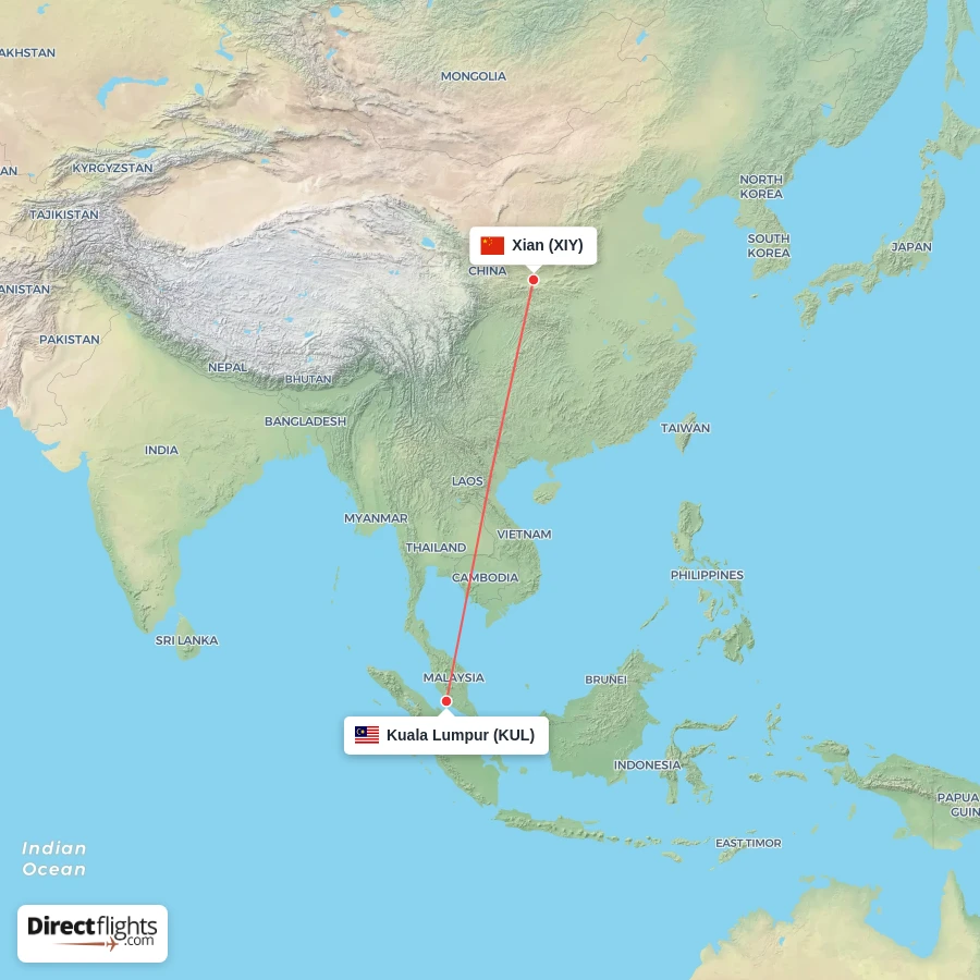 KUL - XIY route map