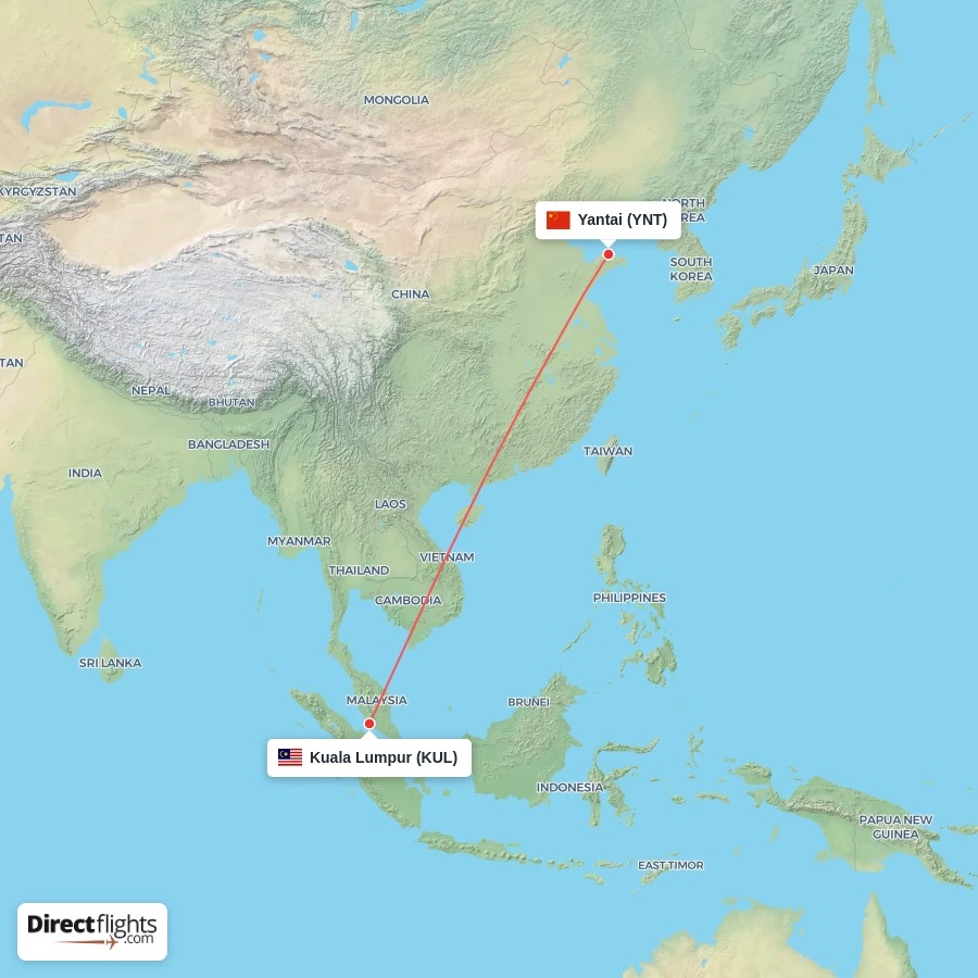 KUL - YNT route map