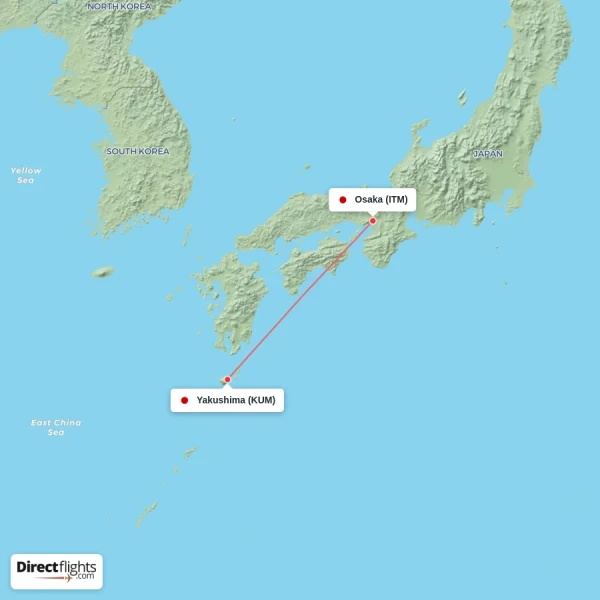 Yakushima - Osaka direct flight map