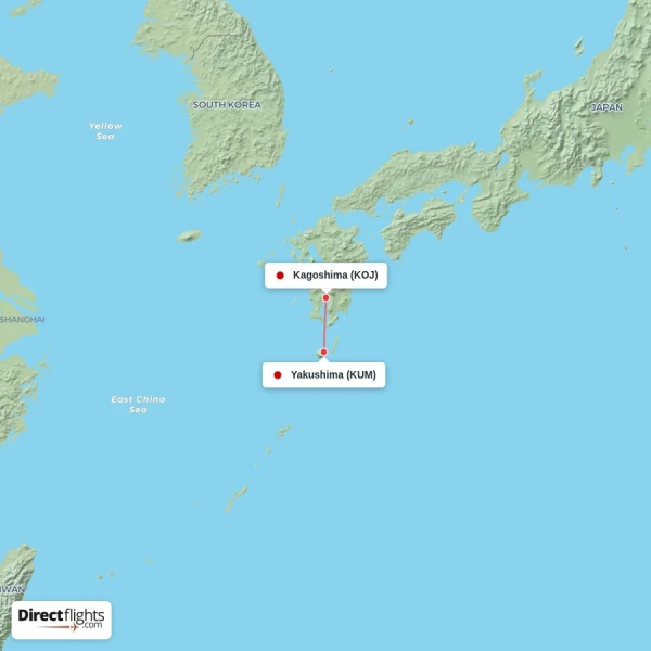 Yakushima - Kagoshima direct flight map