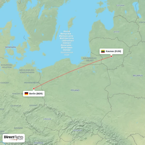 Kaunas - Berlin direct flight map