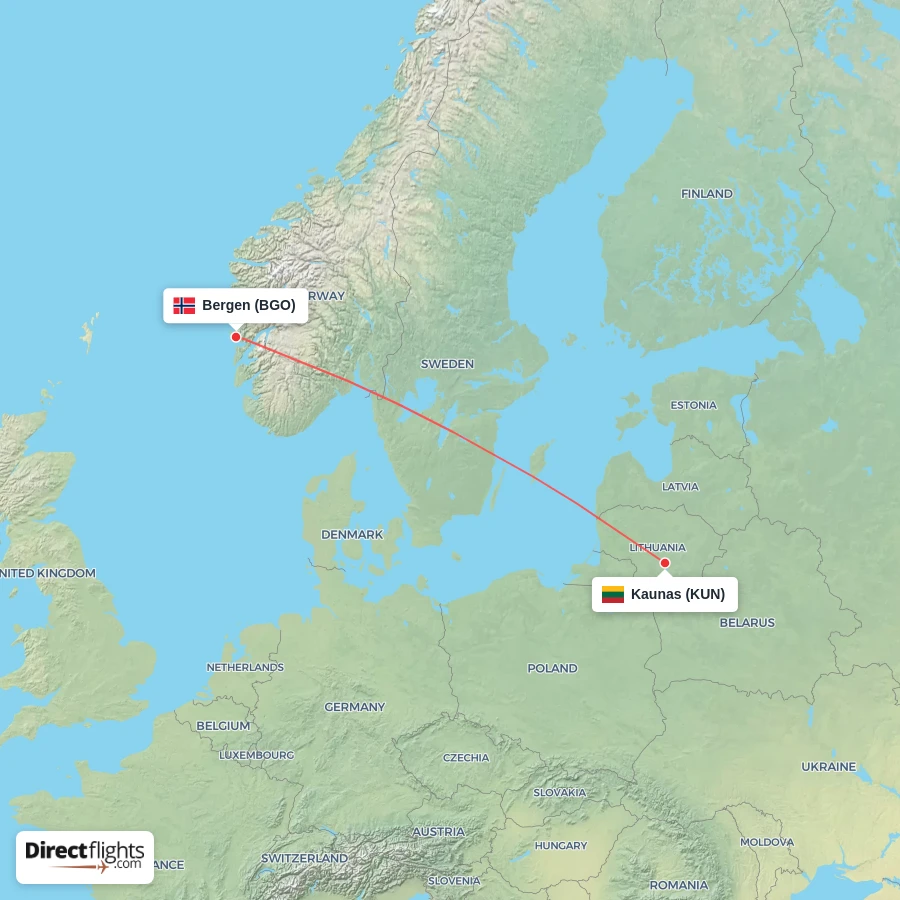 KUN - BGO route map