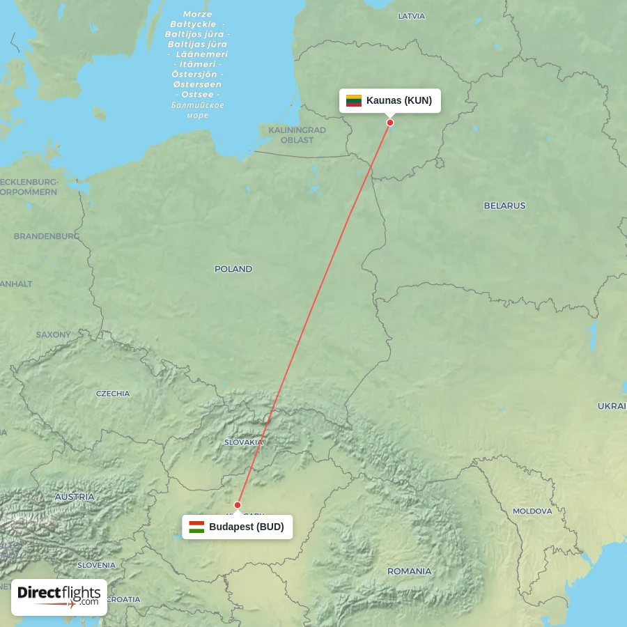 KUN - BUD route map