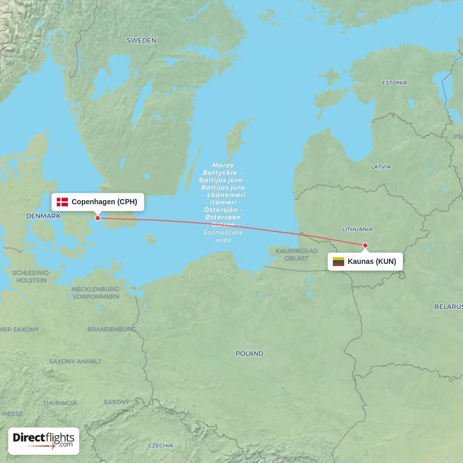 KUN - CPH route map
