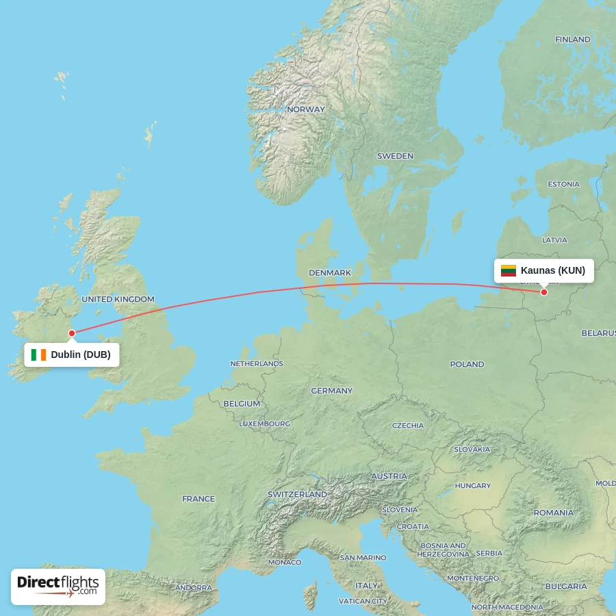 KUN - DUB route map