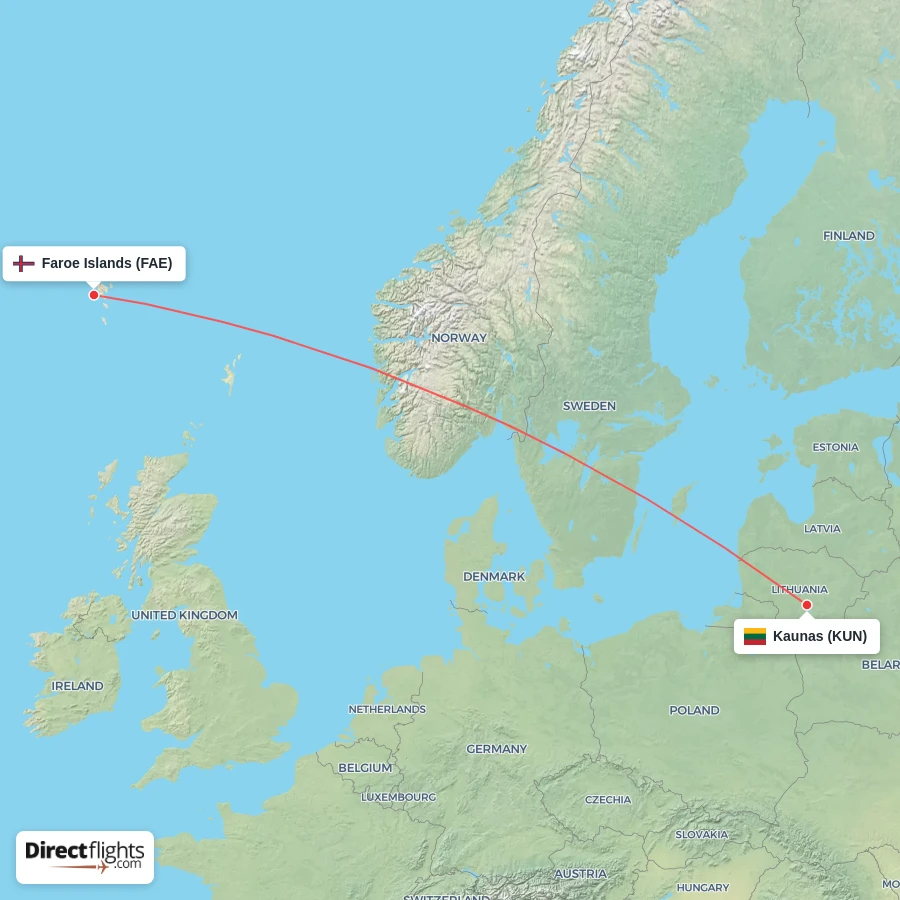KUN - FAE route map