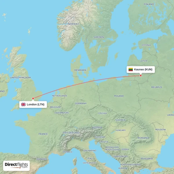 Kaunas - London direct flight map