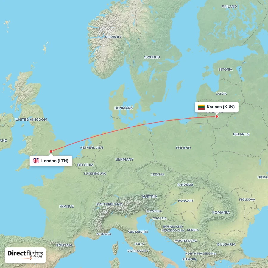 KUN - LTN route map