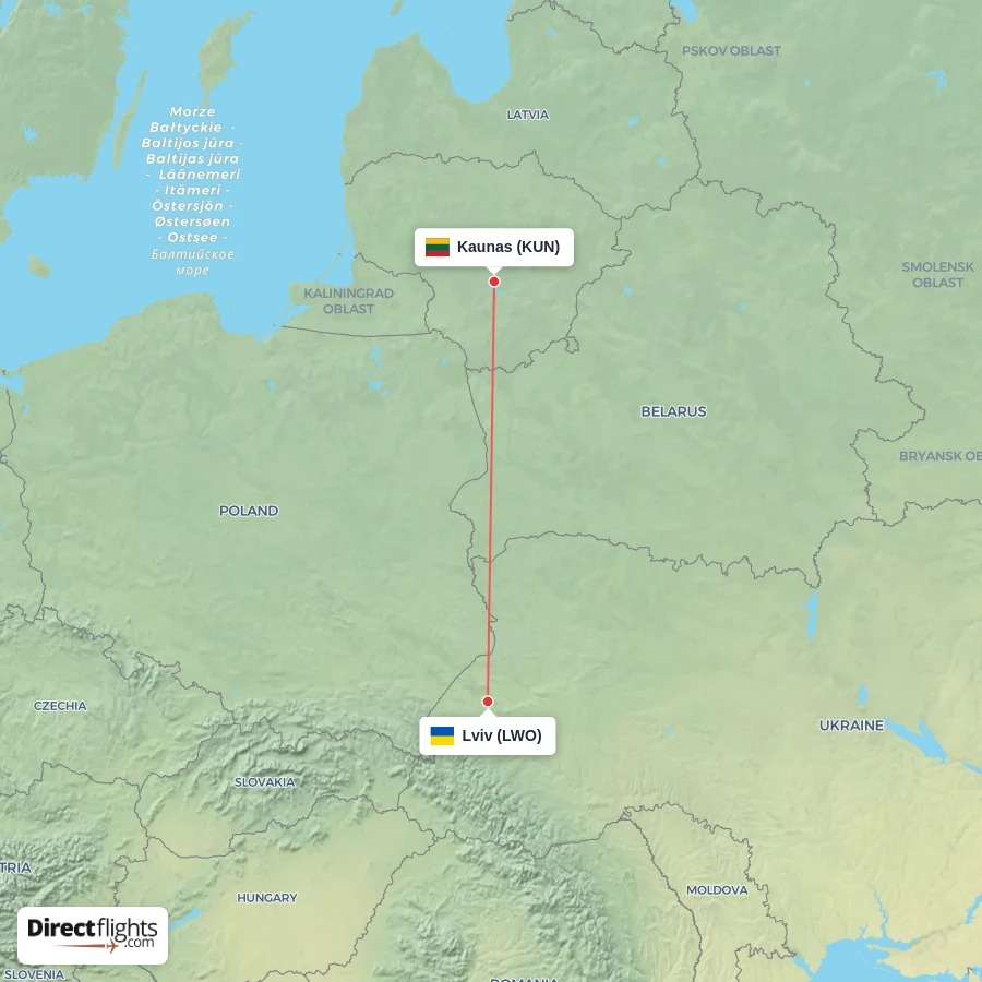 KUN - LWO route map