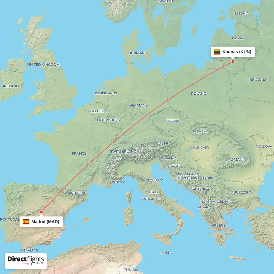 KUN - MAD route map