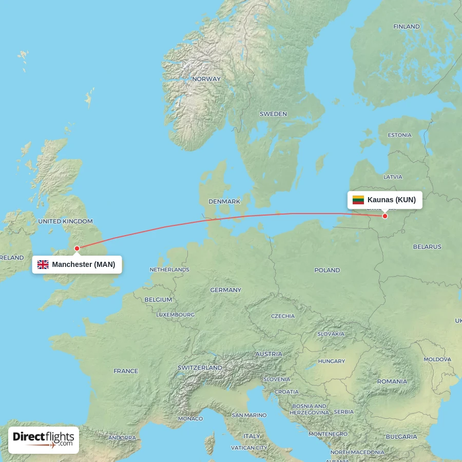 KUN - MAN route map