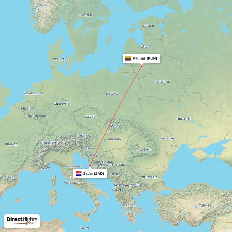 KUN - ZAD route map