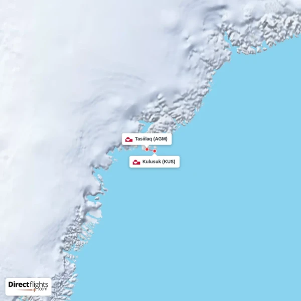 Kulusuk - Tasiilaq direct flight map