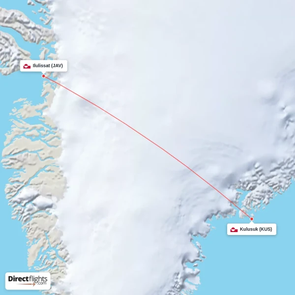 Kulusuk - Ilulissat direct flight map