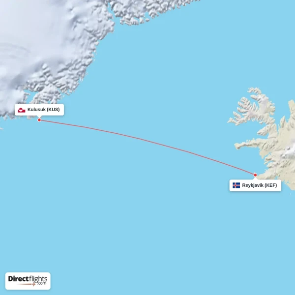 Kulusuk - Reykjavik direct flight map
