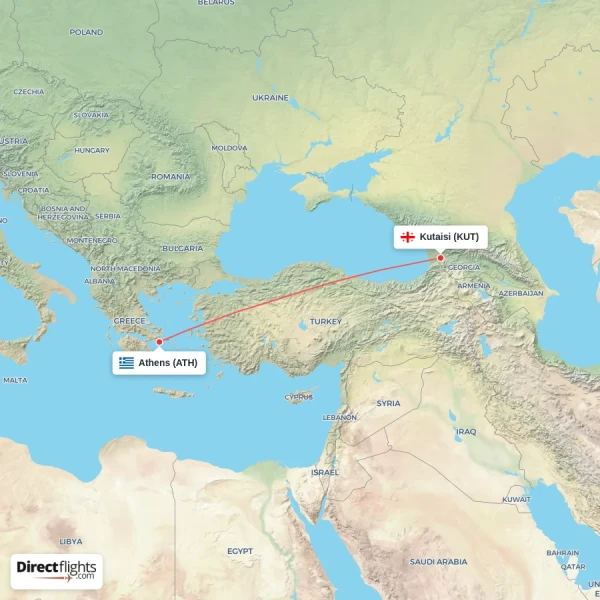 Kutaisi - Athens direct flight map