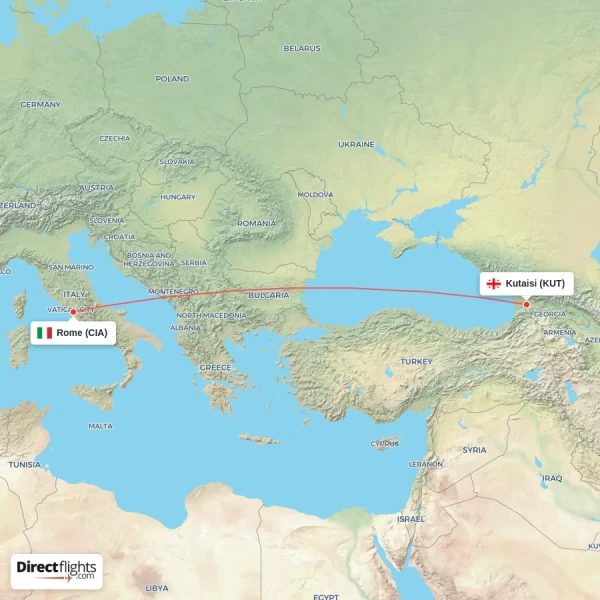 Kutaisi - Rome direct flight map