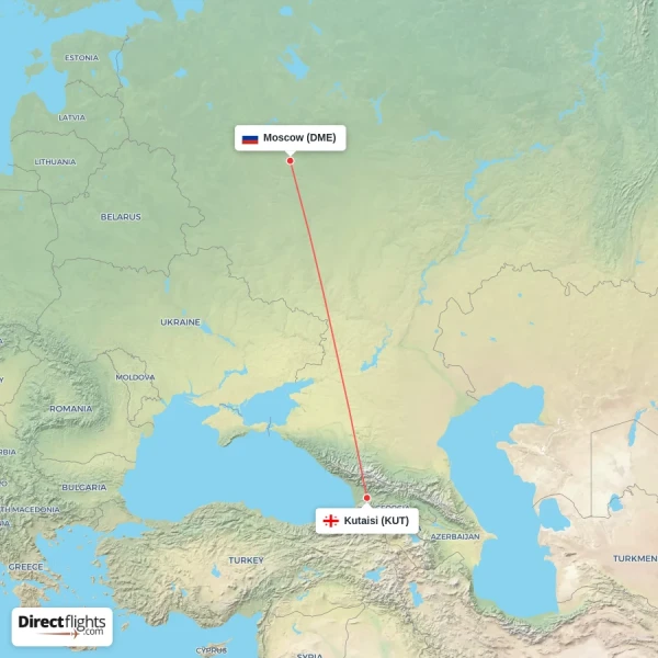 Kutaisi - Moscow direct flight map