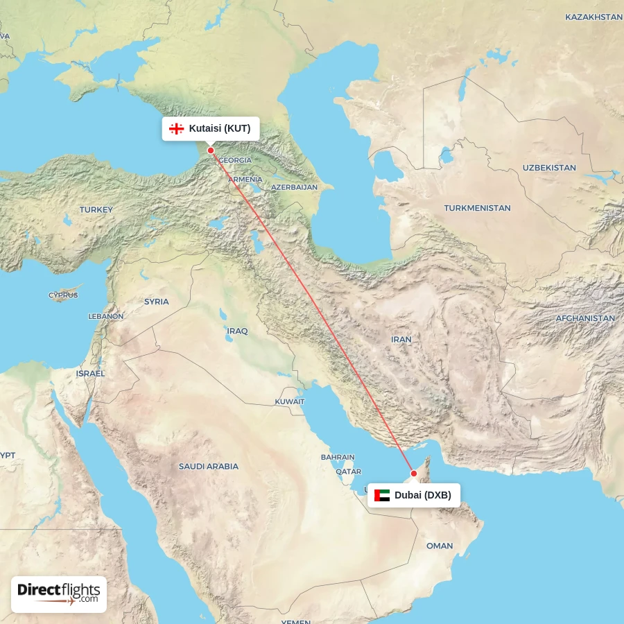 KUT - DXB route map