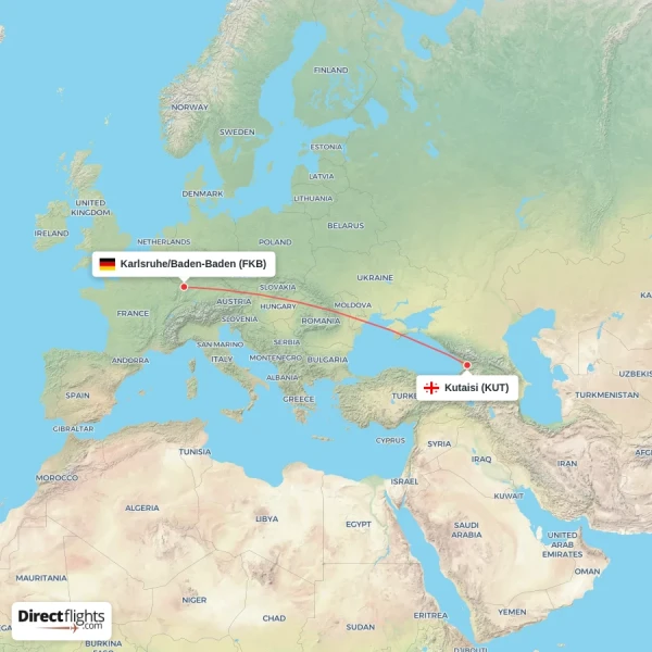 Kutaisi - Karlsruhe/Baden-Baden direct flight map